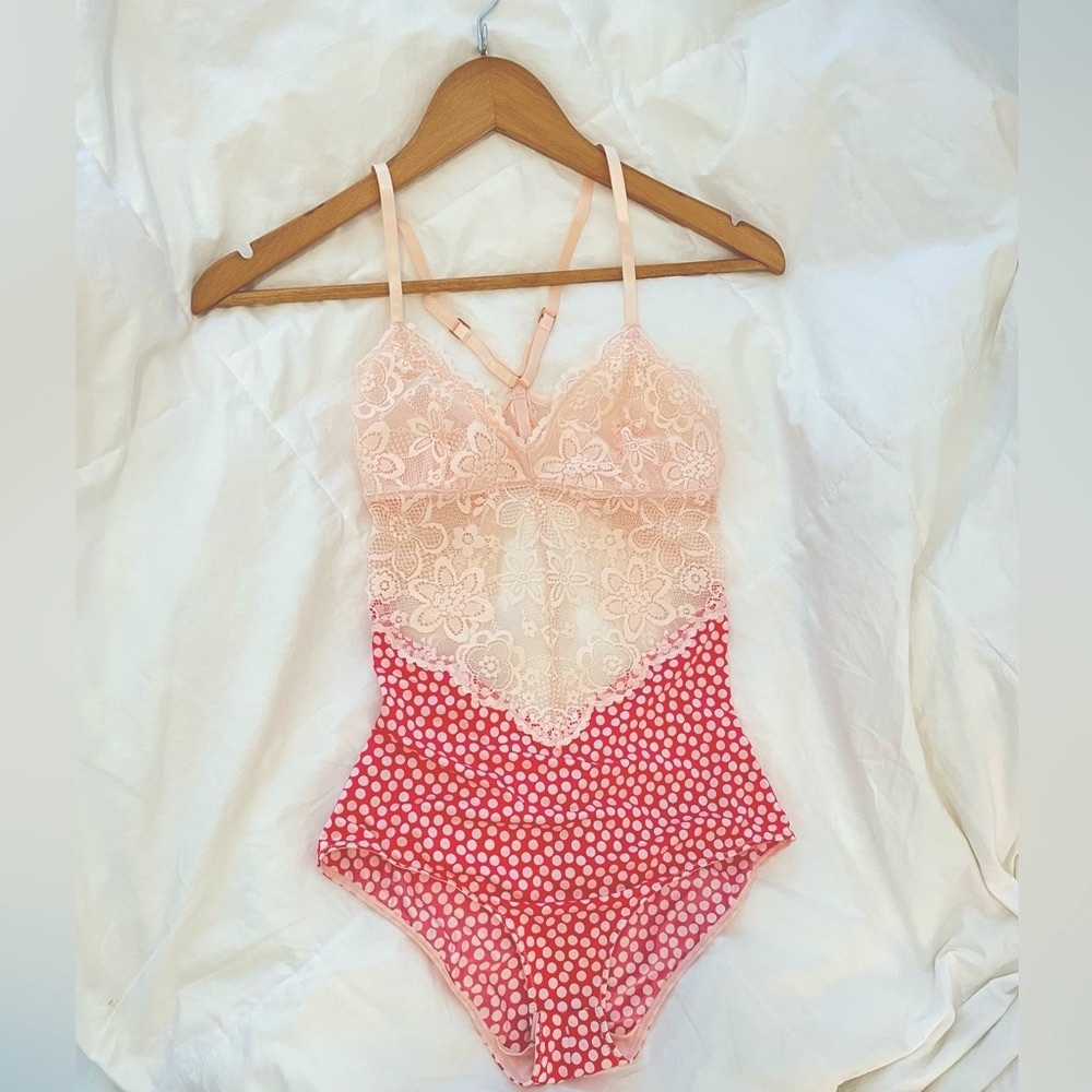 Aerie lace and mesh pink bodysuit